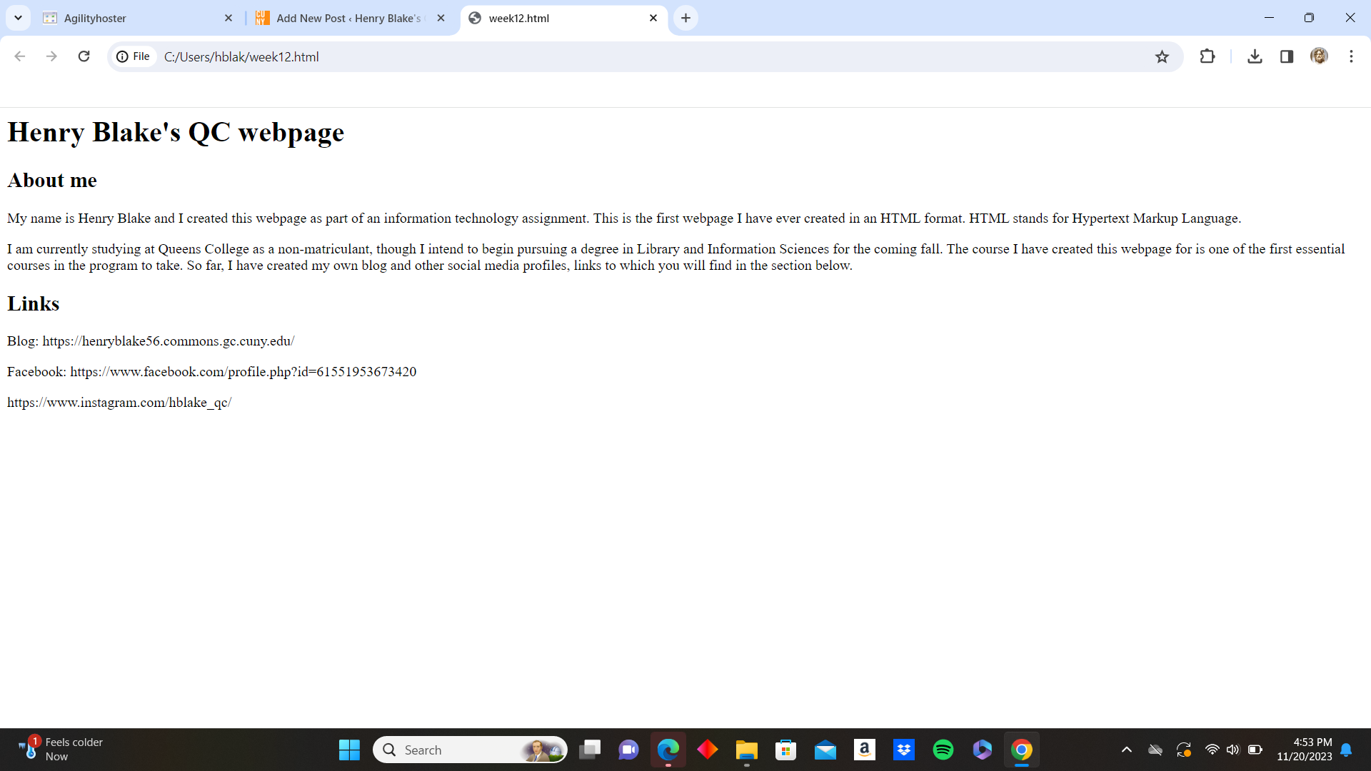 My first HTML page! | Henry Blake\u2019s Queens College Blog